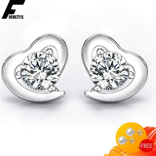 Fashion Earrings 925 Silver Jewelry Heart Shape Amethyst Zircon Gemstone Stud Earring for Women Wedding Engagement Accessories