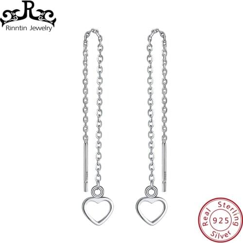 Rinntin 925 Sterling Silver Dangle Earrings Hollowed Heart Ear Thread Earring For Girl Wedding & Engagement Jewelry TSE77