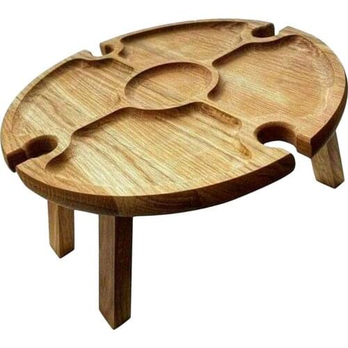 Collapsible Wooden Wine Table Round Desktop Portable Picnic Table Wine Racks Drinks Shelf Support For Outdoor Picnic Camping