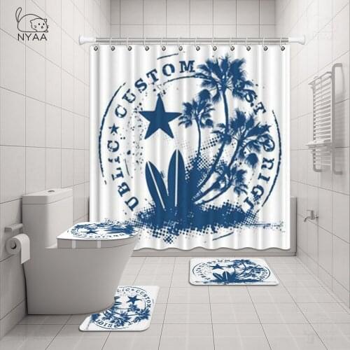 Sunny Beach Sea Wave Shower Curtains Set Bathroom Curtain Coastal Printed Non-Slip Rugs Toilet Lid Cover Mat Carpet Home Decor