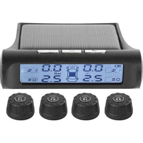VODOOL Smart Wireless TPMS Car Tire Pressure Monitor Alarm System Solar Power LCD Auto Tyre Pressure Temperature Alarm Systems