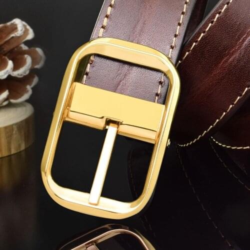 High Quality 3.3cm Belt Mens Coffee Color Designer Leather Alloy Pin Buckle Belt Mens Business Mens Belt Fancy Retro