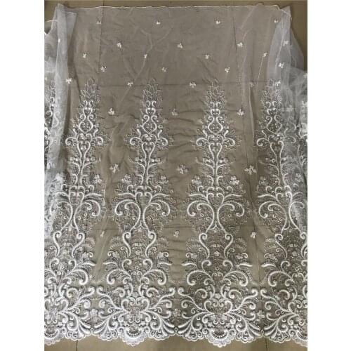 High Quality African L-668886 Tulle Lace Fabric Handmade Beads Laces Fabrics Nigerian Bridal Lace Fabric French Net Mesh Lace
