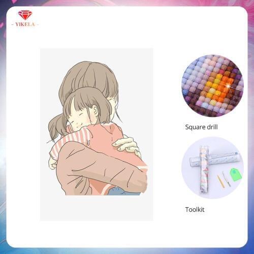 YIKELA 5D Full Square Drill DIY Diamond Mother Daughter Big Hug Picture Rhinestone Embroidery Home Art Portrait Diamond Painting