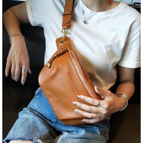 Genuine Cow Leather fanny pack for women waist bag waterproof belt bag purse fashion money belt ladies shoulder bag chain female