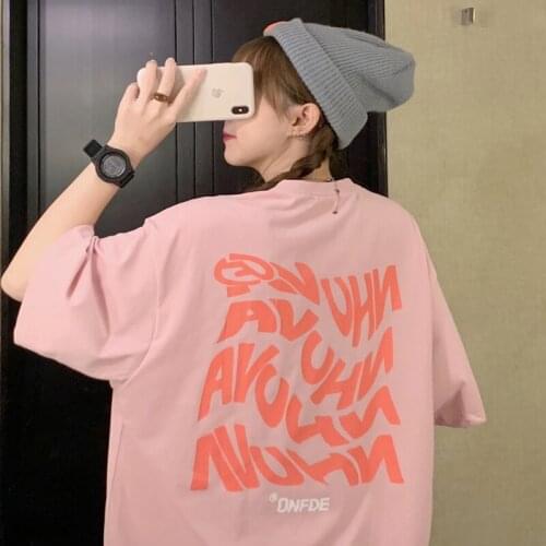 Summer Vintage Basics Irregular Alphabetical Order Womens Short-Sleeved t-Shirt Korean Fashion Oversize Harajuku e Girl Top