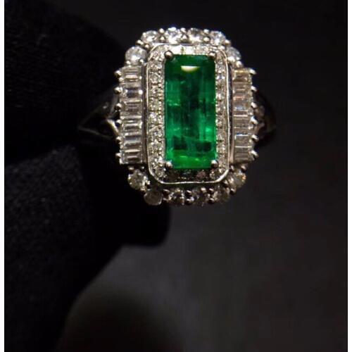 Fine Jewelry Real Pure 18 K White Gold 100% Natural Emerald 1.3ct Gemstone Diamonds Jewellery Females Rings for women Fine Ring