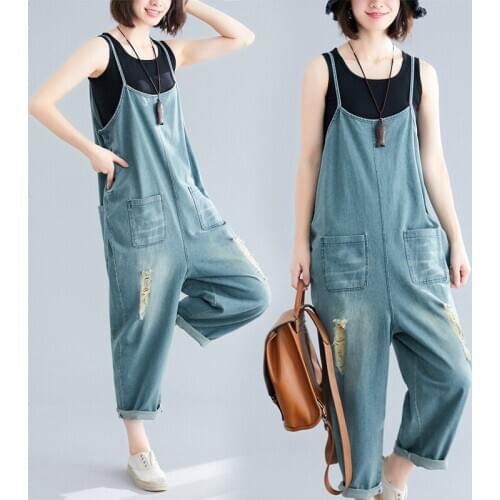 Summer Denim Overalls 2019 Jumpsuits For Women Destroyed Spaghetti Strap Cross Dungarees Casual Jean Jumpsuit For Ladies AA4949
