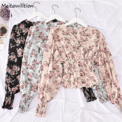 2021 Women New Fashion Elegant Floral Dress Ladies Long Sleeve V Neck Office Shirts Female Casual Spring Summer Korean Tops