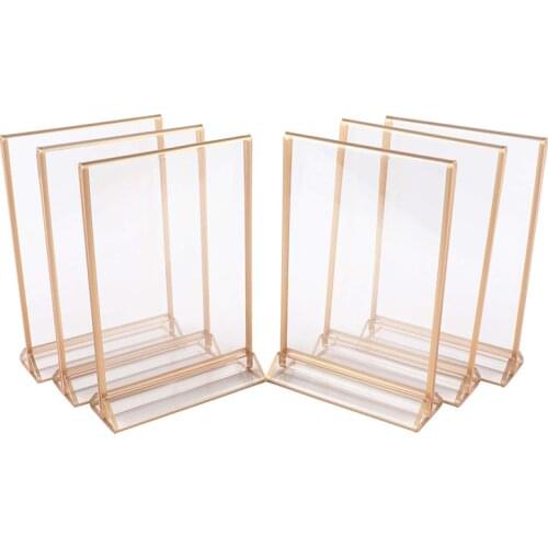 Gold Double Sided Picture Frames Acrylic Sign Holders Vertical Photo Stand for Table Numbers Wedding Cards Pressed Flowers Menu