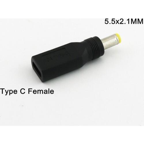 1x USB 3.1 Type C Female Jack to 5.5x 2.1mm Male Plug DC Power Charge Adapter Connector Black