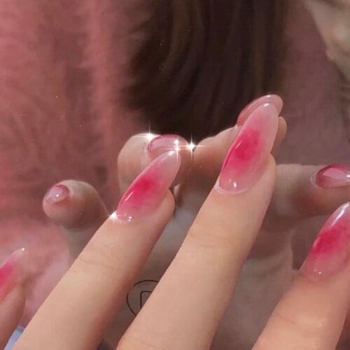 Sweet Summer Women Fake Nails Stickers Long Rose Pink Candy Color Wearable Nail Stickers Full Finished Nails With Glue 24pcs