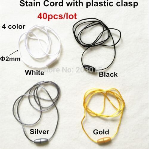 4 color) 40pcs 2mm Satin Cord with Safety Plastic Breakaway Clasps for DIY Silicone Baby Teething Pendant Necklace