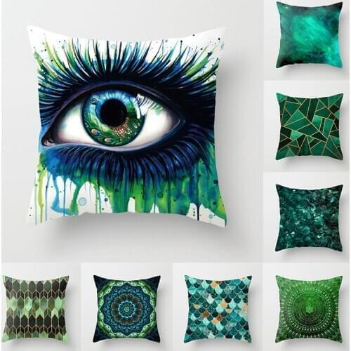45x45 Green Series Polyester Cushion Cover Eye Geometry Abstract Decorative Pillowcase for Sofa Bed Living Room Home Decoration