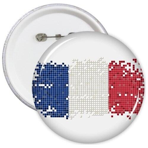 5pcs France Simple Grid National Flag Architecture Custom Landscape Illustration Pattern Round Pin Badge Button