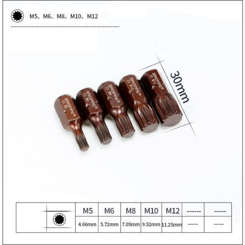 New 5pcs/set Magnetic Star Screwdriver Spline bit M5 M6 M8 M10 M12 - L30mm S2 Steel 3/8" 10mm Hex Screwdriver Bits