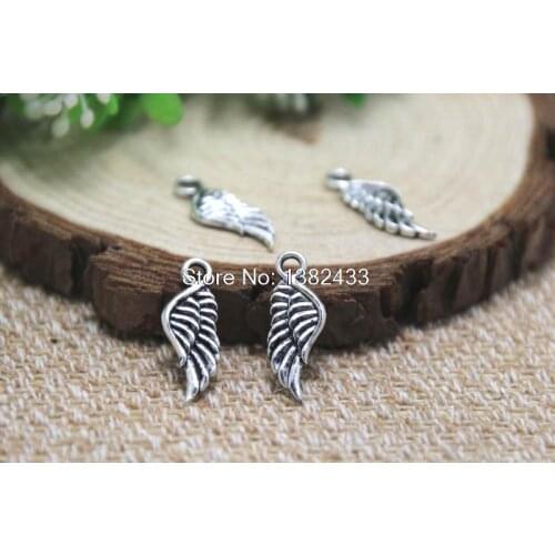 50pcs MINI angel wing charm Antique Tibetan Silver 2 sided wing pendants charms 21x7mm