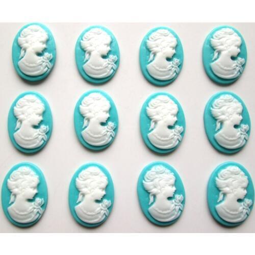 50Pcs Blue Resin Oval Girl Beads Decoration Crafts Flatback Cabochon Scrapbooking Fit Phone Embellishments Diy Accessories