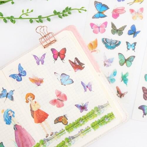 6pc/pack butterfly washi paper kawaii cute sticker stationary sticky school kids gift for planner scrapbooking diary decorative