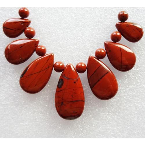 7pcs Red Stone Teardrop Pendant Set And 8pcs Red Stone Beads 5mm SQ010
