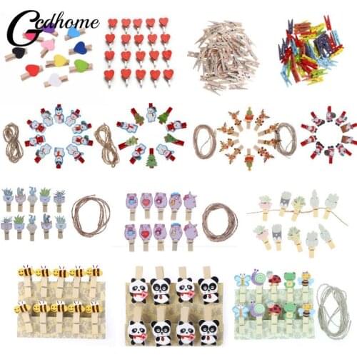 8-50pcs Mini Natural Wooden Photo Clips Christmas Snowman Eilk Panda Shaped Clips Clothespin Craft Decoration Clips Pegs