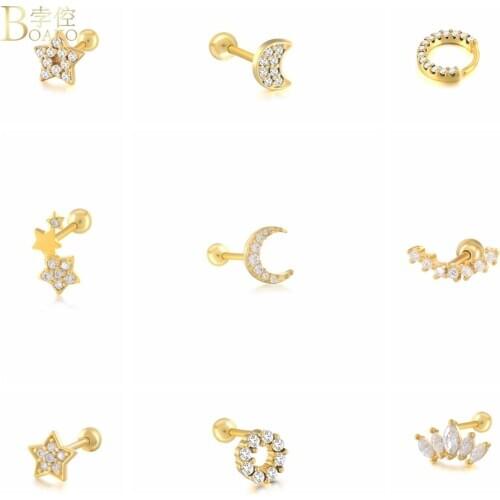 BOAKO 1PCS 925 Sterling Silver Earring For Women Piercing Stud Earring Pendientes Plata 925 Brincos Luxury Jewelry Ohrringe Gift