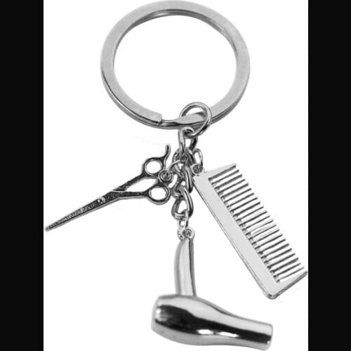 2021 Keychains Hairdressers Gift Key Rings Hair Dryer letter Keyring Hair stylist essential hair dryer scissors comb Decorative