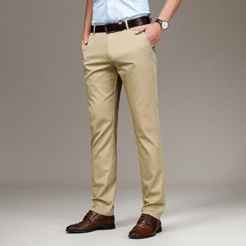 Mens Slim Fit Casual Pants 2021 Summer New Fashion Business Stretch Cotton Trousers Male Khaki Gray pleated pants men