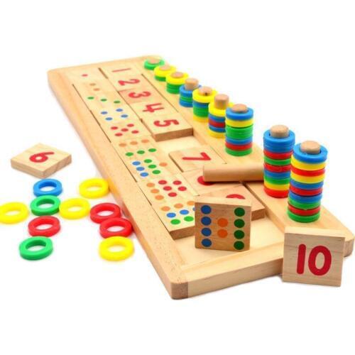 Kids Montessori Wooden Rainbow Rings Dominos Children Preschool Educational Learning Teaching Aids Counting Board Math Toy