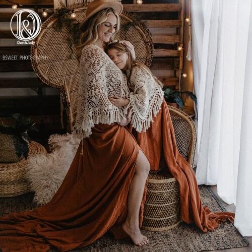 Don&Judy Custom Made Cotton Boho Mother and 4-8 Years Old Girl Dress Set for Pregnant Photo Shoot Mommy & Me Party Prom Gowns