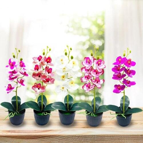 1 Set Artificial Orchid Flowers Pot Natural-Looking Plastic Showcase Shelf Imitation Potted Plant Artificial Flowers Home Decor