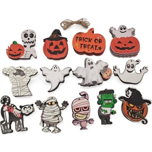 Halloween Wooden Slices Cutouts Halloween DIY Crafts Decorations Blank Hanging Gift Tags Ornaments for Kids Party Favor Supplies