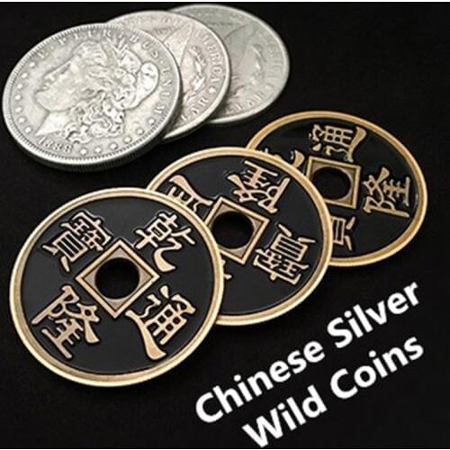 Chinese Silver Wild Coins Magic Tricks Three To One Coin Change Magia Close Up Illusions Gimmick Prop Appear Vanish FISM Hot