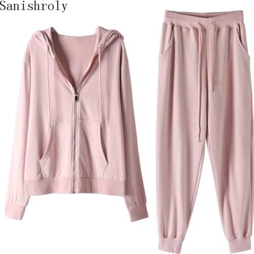 Two Piece Set Women Zipper Tracksuits Hooded Oversized Sweatshirt Pants Color Hoodie Suits Spring Casual Trousers Outfits SE1175