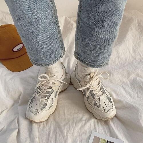 Female Autumn Comfortable Thick Sole White Dad Flats Platform Shoes Women Sneakers Fashion Mesh Chunky Sneakers Casual Shoes