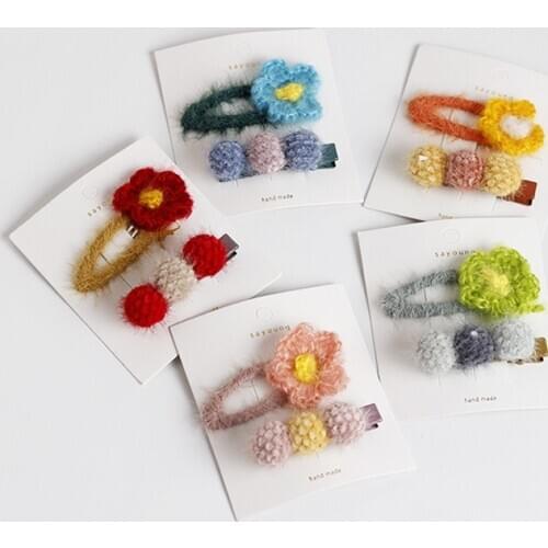 Girl Heart Wool Flower Hair Clip Sweet Cute Childrens Set Hair Accessories