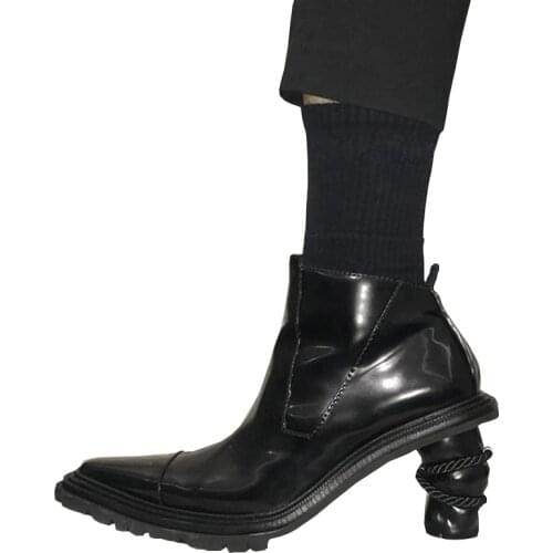 New Fashion Ankle Boots Woman High Quality Strange Style High Heels Black Patent Leather Party Motorcycle Boots Zapatos De Mujer