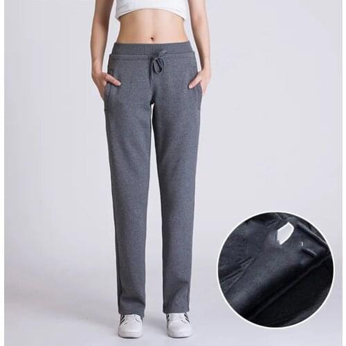 Autumn Winter Plus Velvet Sports Pants Women Trousers Plus Size 3XL Straight Casual Pants High Waist Slim Thick Warm Sweatpants