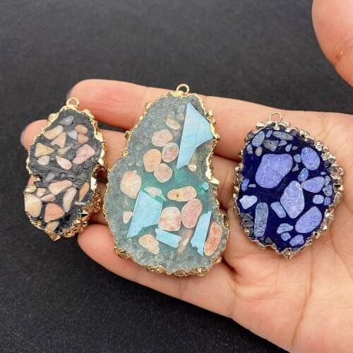 Natural Semi-precious Stone Pendant Irregular Shaped Bound Spot Crystal Pendant for DIY Necklace Jewelry Making Wholesale Charms