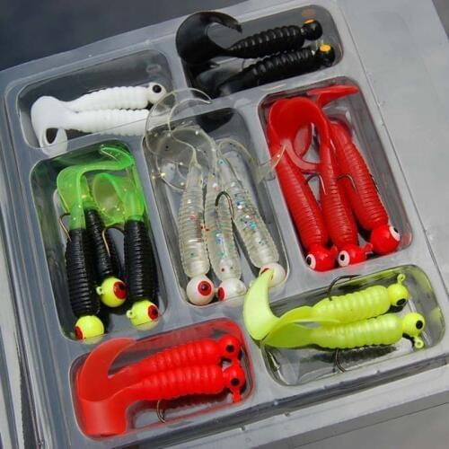 New 17Pcs/Set Mini Soft Fishing Lure Jig Head Hook Grub Worm Silicone Fish Baits for Ocean Carp Fishing Accessories