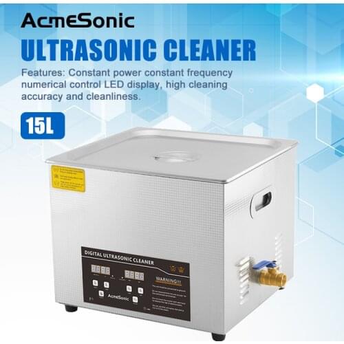 Commercial Ultrasonic Cleaner15 Liters Powerful Industrial Cleaner 300 Watts 40khz with Heater for Diamond Cleaning Machine