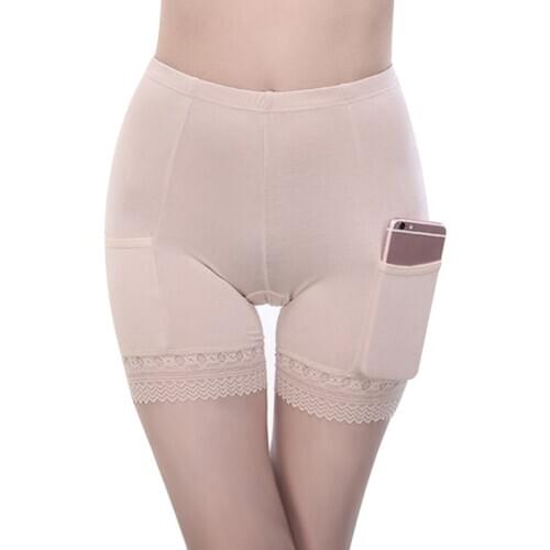 New Summer Women Soft Cotton Lace Seamless Safety Short Pants Summer Under Skirt Shorts Modal Ice Silk With Pockets Short Tights