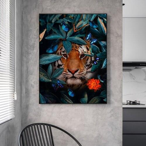 Modern Wall Art Jungle Tiger Canvas Prints Painting Flower Animal Posters Modular Decorative Pictures for Living Room Home Decor