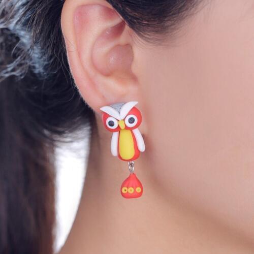 TTPAIAI 30 Brand Handmade Polymer Clay Cute Red Owl Stud Earrings Fashion Jewelry Cartoon 3D Animal Earrings For Women Girl