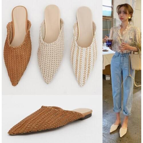 Muller Soft Rattan Weaving Vintage Outer Wear Summer Female Sandals Versitile Fashion Flat ban tuo xie lykj-yx