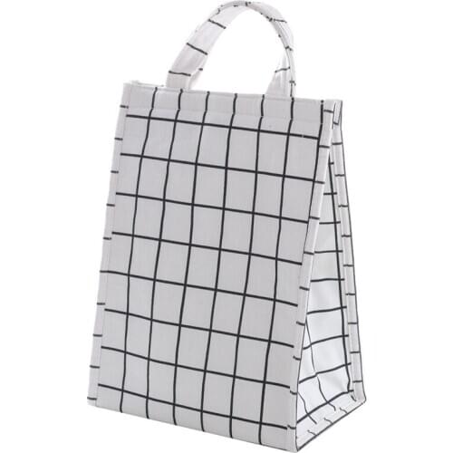 Korean Style Striped Lattice Thickened Big Size Lunch Bags Keep Warm/Cool Bento Pearl Handbag