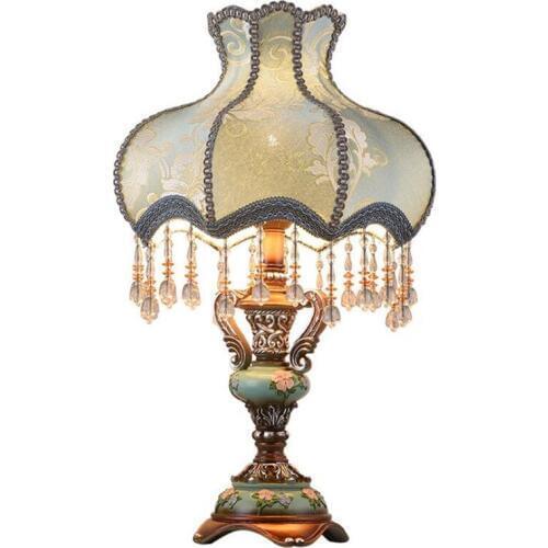Vintage Europe Pastoral Blue Resin Cloth Table Lamp with Tassel for Foyer Bedroom Study Hotel Reading Desk Light 55/73cm 2369