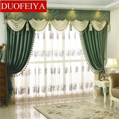 Top Quality Thickening Shading Green Color Italy Velvet Head Valance Curtains for Living Room Modern Window Curtain for Bedroom