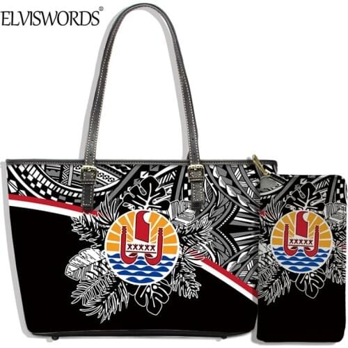 ELVISWORDS French Polynesia Tahiti Flag Print Womens PU Leather Tote Luxury 2pcs Bag Set Large Capacity Handbag and Purse