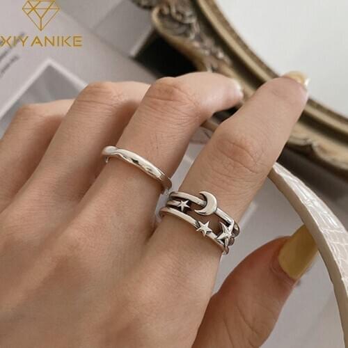 XIYANIKE 925 Sterling Silver Moon Star Thai Silver Open Rings for Women Couples Vintage Simple Party Jewelry Gifts 2020 New